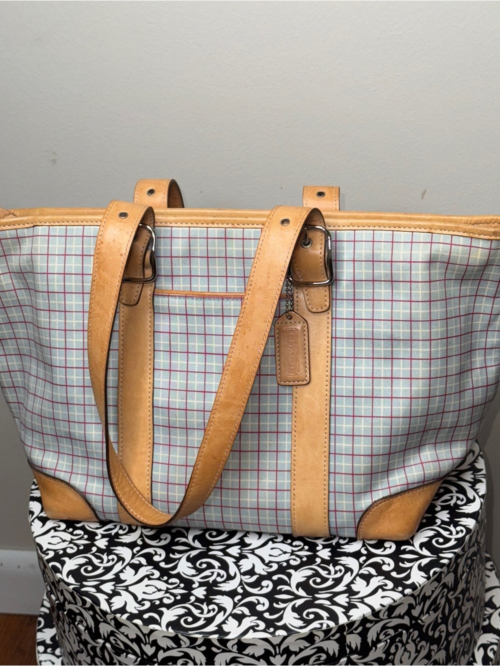 Coach Rare Vintage Hampton Satchel Plaid Handbag Purse Bag Tote A3J-7579